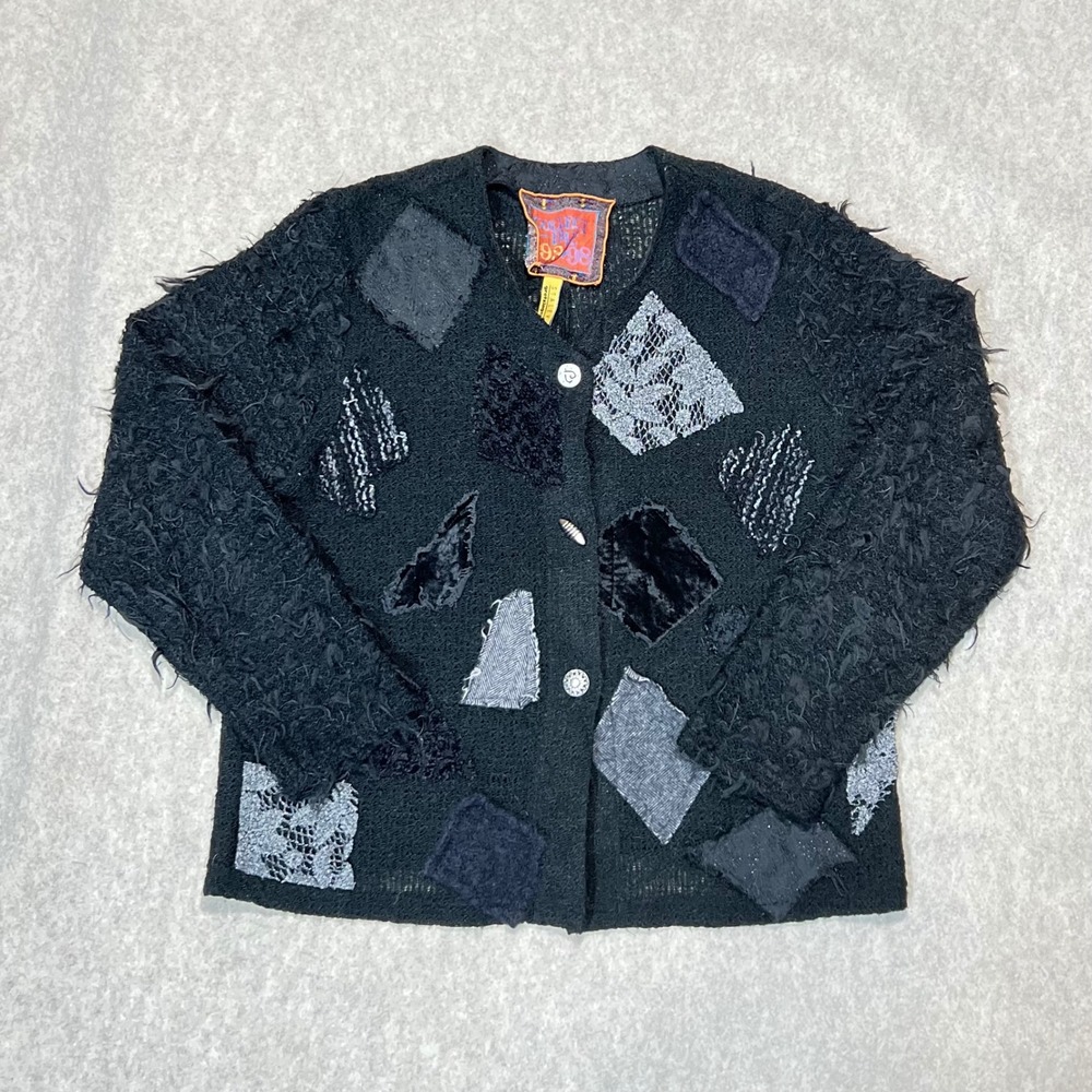 Staley Gretzinger Collect-Ible 93/98 Patchwork Cardigan Black Mixed Media Art M